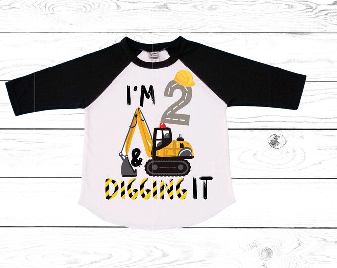 Construction Themed Digger Truck Construction theme Birthday Shirt. Two Birthday. Boy's Truck Birthday . Construction Shirt.