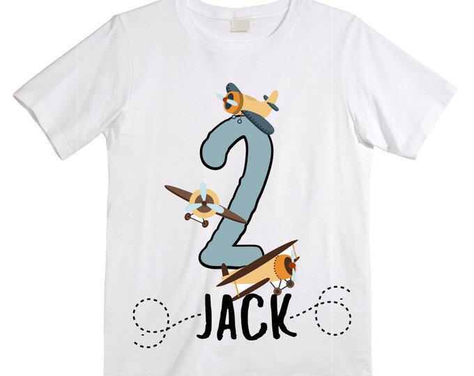 Personalized Airplane theme Birthday Shirt. Two Birthday. Boy's Car Birthday Shirt. Airplane Racing Birthday Shirt.