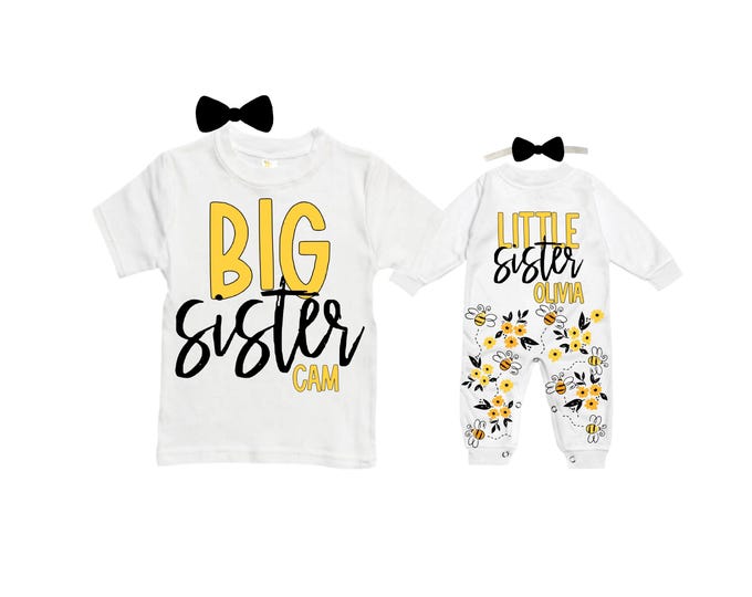 SET Big Sister/Little Sister Matching Sister Set. Pregnancy Annoucement. Baby Shower Gift.