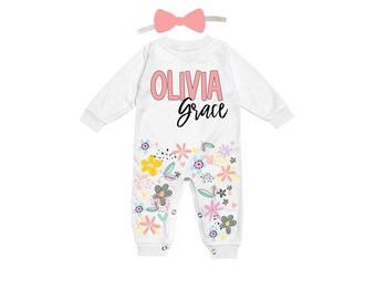 Personalized Name Baby Outfit. Baby Shower Gift. New Born Bring Home Outfit.