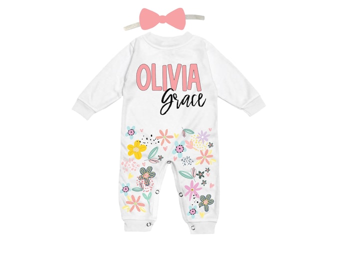 Personalized Name Baby Outfit. Baby Shower Gift. New Born Bring Home Outfit.
