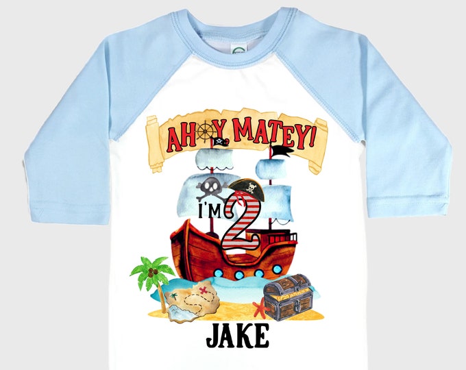 Personalized Pirate Ship theme Birthday Shirt. Two Birthday. Boy's Pirate Birthday. Shiver Me Timbers. Ahoy Matey. Arr. Arragh Shirt. Pirate