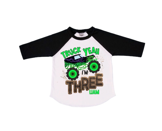 Personalized Monster Truck theme Birthday THREE Boy's  Truck Birthday Monster Truck Racing Birthday