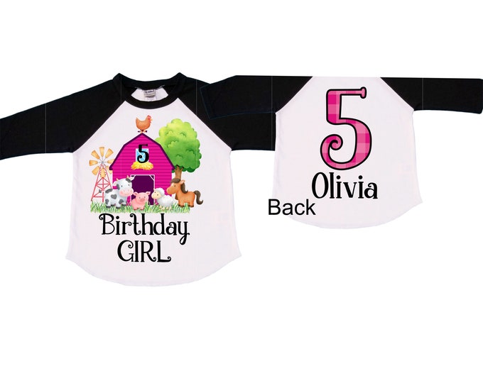 Personalized Farm Barn Farm Animal Tractor theme Birthday Shirt. FIVE Birthday. Girls Farm Birthday Shirt. Tractor Birthday Shirt. 5th