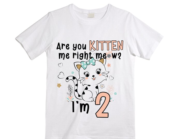 Cat/ Kitten/ Are you Kitten Me Right Meow / Purr fectly TWO Birthday Girl Shirt. Cake Smash Sleeve Birthday Shirt. TWO . Birthday Shirt