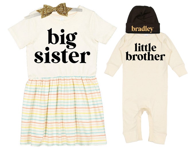 Big Sister/Little Brother Matching Sibling Set. Baby Shower Gift. Take Home Outfit. Matching Sibling Set