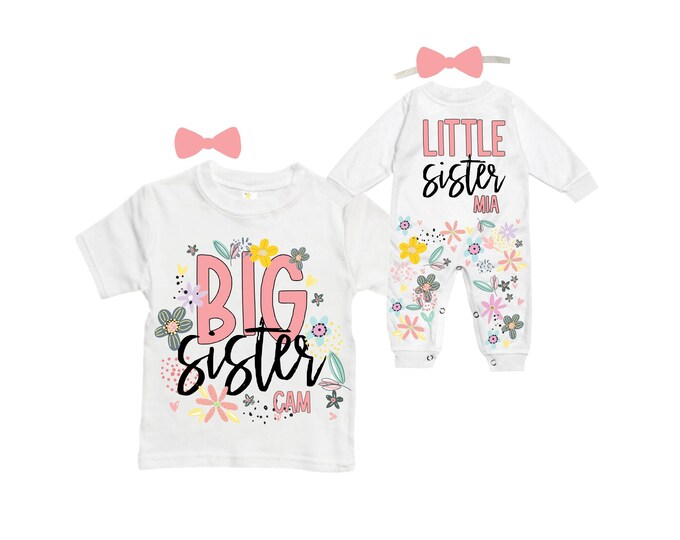 SET Big Sister/Little Sister Matching Sister Set. Pregnancy Annoucement. Baby Shower Gift.