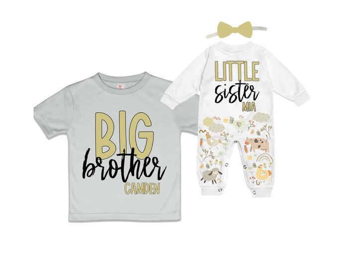 Big Brother/Little Sister Matching Sibling Set. Baby Shower Gift. Take Home Outfit. Matching Sibling Set