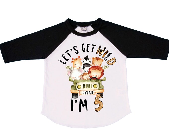 Personalized Let's Get Wild Birthday Shirt. FIVE Birthday. Boy's Safari Shirt. Safari Themed Birthday Shirt.