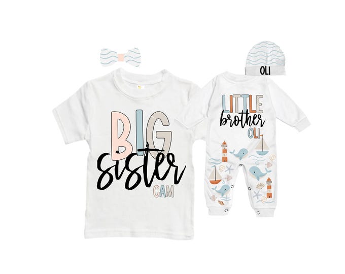 Big Sister/Little Brother Matching Sibling Set. Baby Shower Gift. Take Home Outfit. Matching Sibling Set