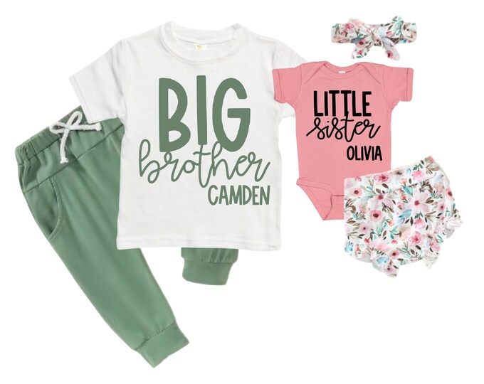 Big Brother/Little Sister Matching Sibling Set. Baby Shower Gift. Take Home Outfit. Matching Sibling Set