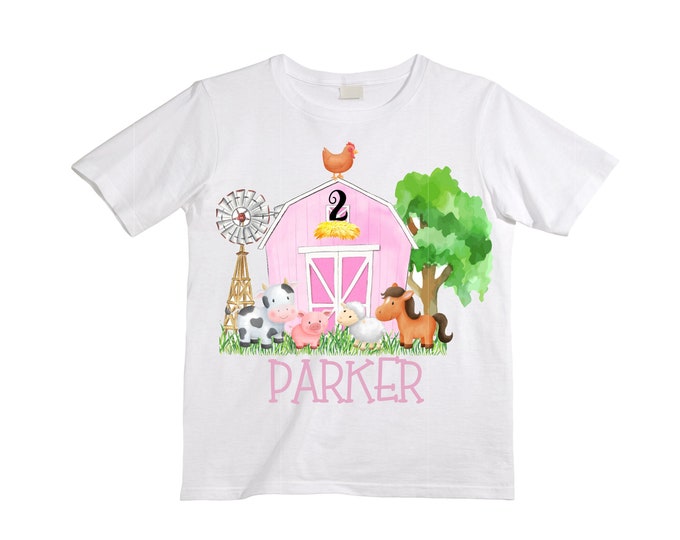 Personalized Barn Farm Animal theme Birthday Shirt. Two Birthday. Girls farm  Birthday Shirt.  Farm Birthday Shirt. 2nd Birthday. TWO Second