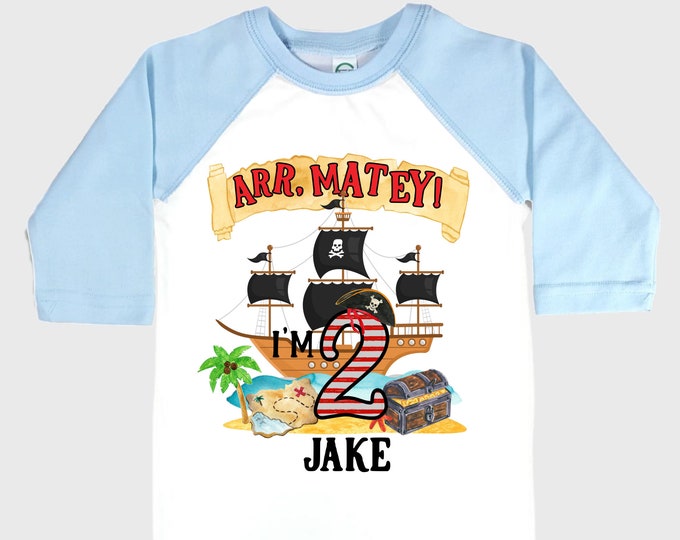 Personalized Pirate Ship theme Birthday Shirt. Two Birthday. Boy's Pirate Birthday. Shiver Me Timbers. Ahoy Matey. Arr. Arragh Shirt. Pirate