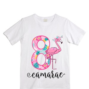 Personalized Flamingo Tropical themed EIGHT Birthday Girl Shirt. Cake Smash Short Sleeve Birthday Shirt. 8th . Birthday Shirt