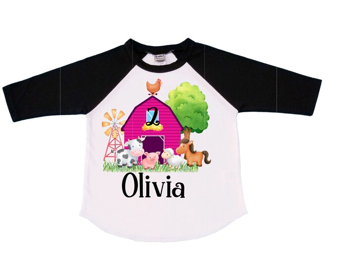 Personalized Barn Farm Animal theme Birthday Shirt. Two Birthday. Girls farm  Birthday Shirt.  Farm Birthday Shirt. 2nd Birthday. TWO Second