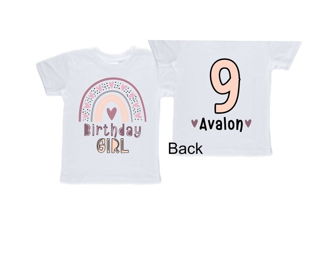 Personalized Rainbow NINE Birthday Girl Shirt. Cake Smash Short Sleeve Birthday Shirt. 9th . Birthday Shirt
