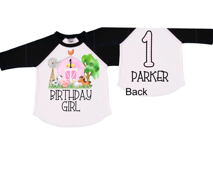 Farm Barn Tractor Farm Animal theme Birthday Shirt. ONE Birthday. Girl's Tractor Birthday. Farm Birthday Shirt. First Birthday Cake Smash