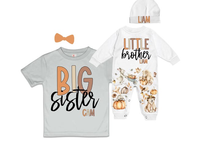 Big Sister/Little Brother Matching Sibling Set. Baby Shower Gift. Take Home Outfit. Matching Sibling Set