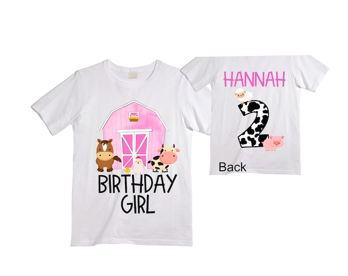 Personalized Pink Barn Farm Animal theme Birthday Shirt. Two Birthday. Girl's farm  Birthday Shirt.  Farm Birthday Shirt.