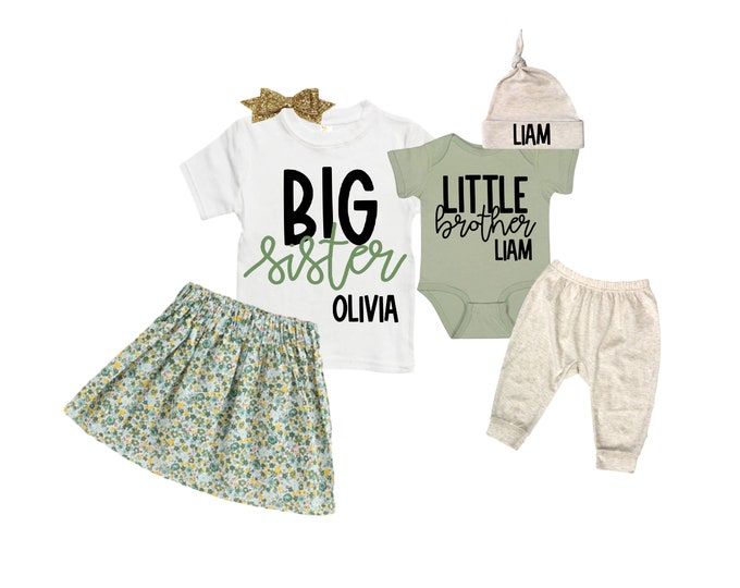 Big Sister/Little Brother Matching Sibling Set. Baby Shower Gift. Take Home Outfit. Matching Sibling Set