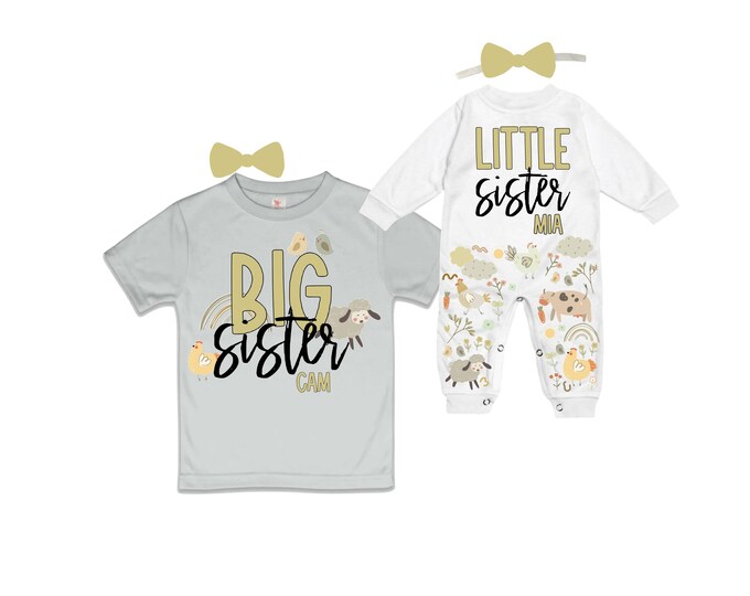 SET Big Sister/Little Sister Matching Sister Set. Pregnancy Annoucement. Baby Shower Gift.