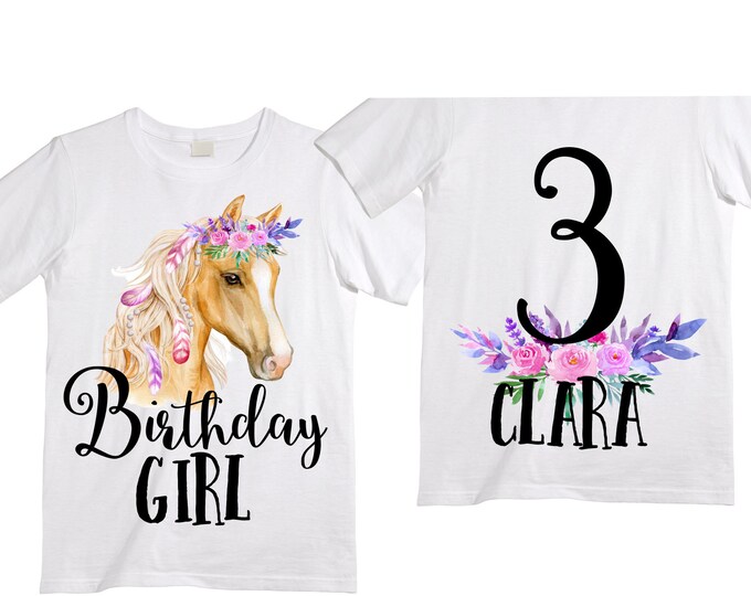 Personalized Horse Unicorn theme Birthday Shirt. Three Birthday. Girl's Floral Dino Birthday Shirt. Dinosaur Birthday Shirt. THREE Rex
