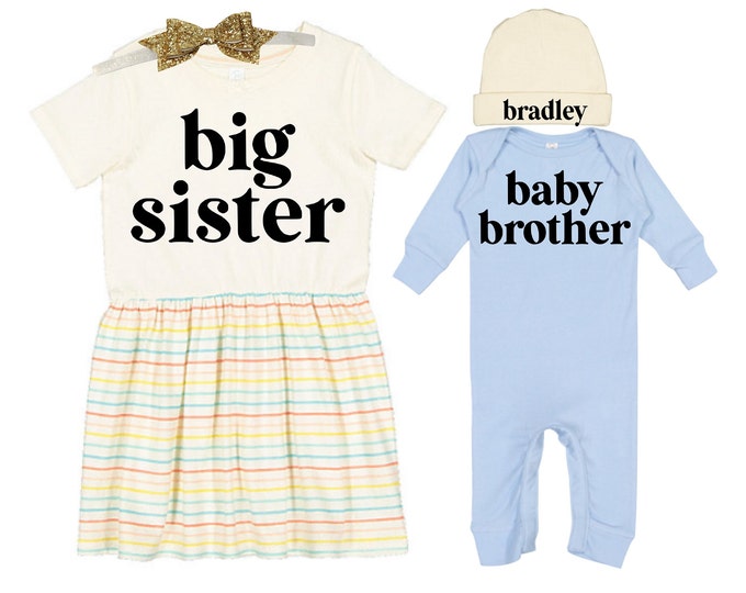 Big Sister/Little Brother Matching Sibling Set. Baby Shower Gift. Take Home Outfit. Matching Sibling Set