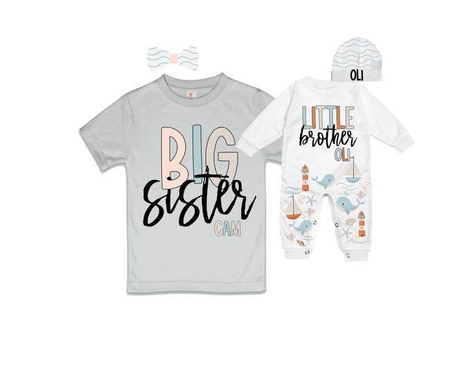 Big Sister/Little Brother Matching Sibling Set. Baby Shower Gift. Take Home Outfit. Matching Sibling Set