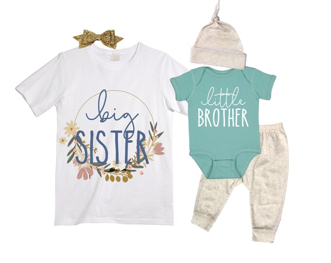 Big Sister/Little Brother Matching Sibling Set. Baby Shower Gift. Take Home Outfit. Matching Sibling Set
