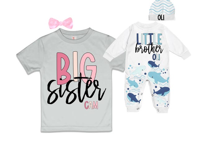 Big Sister/Little Brother Matching Sibling Set. Baby Shower Gift. Take Home Outfit. Matching Sibling Set