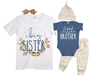 Big Sister/Little Brother Matching Sibling Set. Baby Shower Gift. Take Home Outfit. Matching Sibling Set