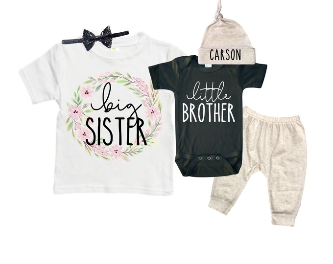 Big Sister/Little Brother Matching Sibling Set. Baby Shower Gift. Take Home Outfit. Matching Sibling Set