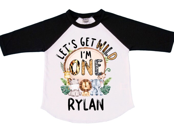 Personalized Let's Get Wild Safari theme Birthday Shirt. ONE Birthday. Boy's Safari Birthday Shirt. Jungle Safari Birthday Shirt.