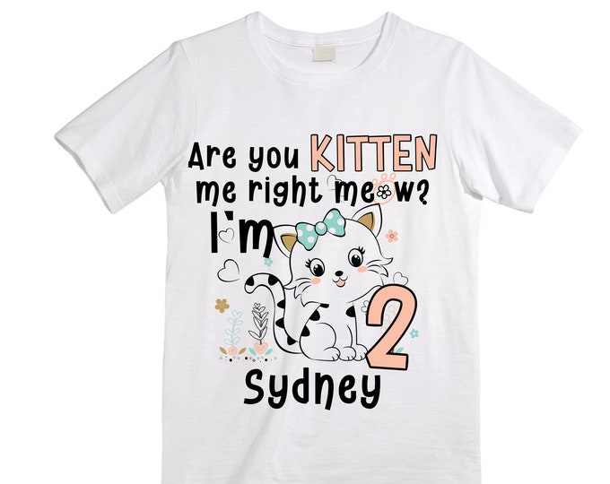 Cat/ Kitten/ Are you Kitten Me Right Meow / Purr fectly TWO Birthday Girl Shirt. Cake Smash Sleeve Birthday Shirt. TWO . Birthday Shirt