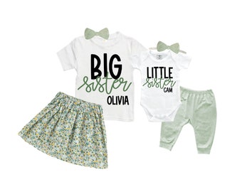 SET Big Sister/Little Sister Matching Sister Set. Pregnancy Annoucement. Baby Shower Gift.