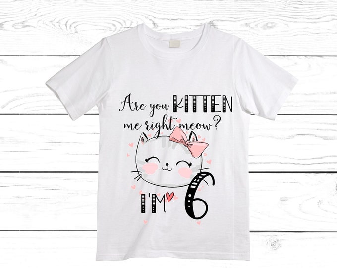 Cat/ Kitten/ Are You Kitten Me Right Now / Purr fectly / SIX Birthday Girl Shirt. Cake Smash Birthday Shirt. 6th . Birthday Shirt