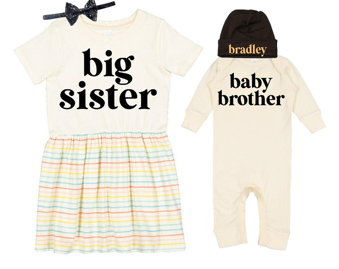Big Sister/Little Brother Matching Sibling Set. Baby Shower Gift. Take Home Outfit. Matching Sibling Set