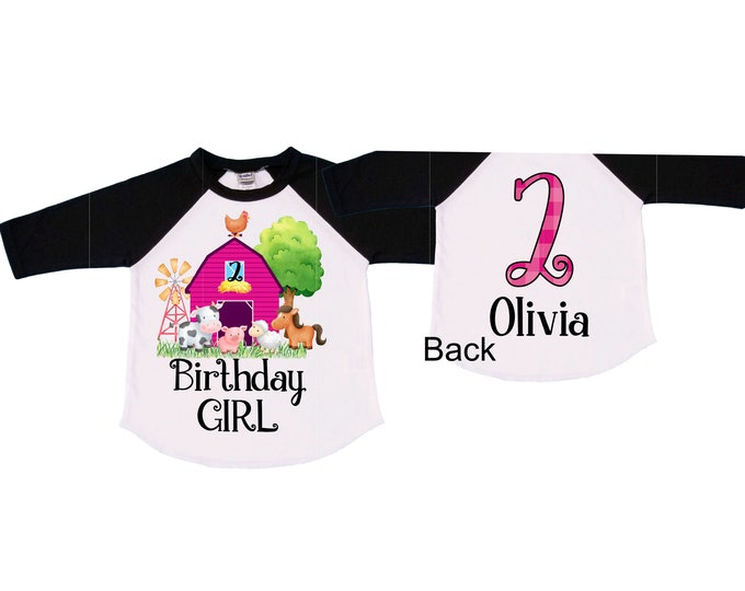 Personalized Barn Farm Animal theme Birthday Shirt. Two Birthday. Girls farm  Birthday Shirt.  Farm Birthday Shirt. 2nd Birthday. TWO Second