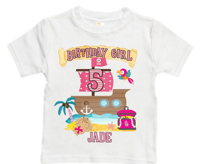 Personalized Pirate Rainbow FIVE Birthday Girl Shirt. Ahoy Matey, Arrgh, Arr Matey. Shiver Me Timbers Pirate 5th Birthday Shirt