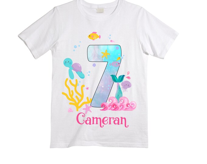Personalized Mermaid Under the Sea - Mermazing Seven themed SEVEN  Birthday Girl Shirt. Cake Smash Birthday Shirt. 7th