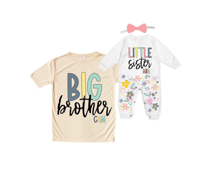 Big Brother/Little Sister Matching Sibling Set. Baby Shower Gift. Take Home Outfit. Matching Sibling Set