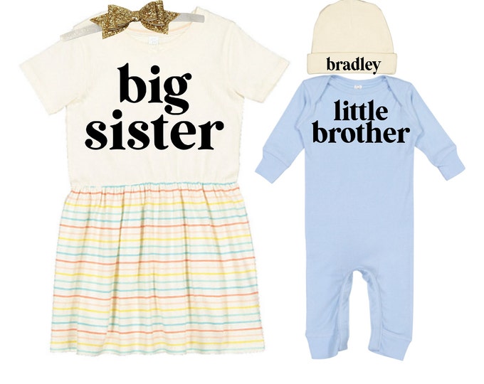 Big Sister/Little Brother Matching Sibling Set. Baby Shower Gift. Take Home Outfit. Matching Sibling Set