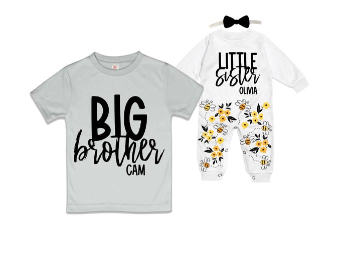 Big Brother/Little Sister Matching Sibling Set. Baby Shower Gift. Take Home Outfit. Matching Sibling Set