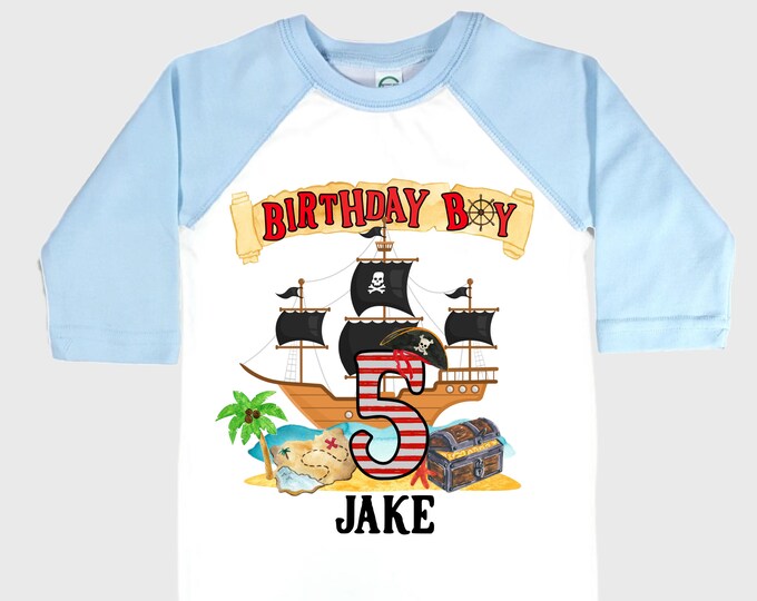 Personalized Pirate Ship FIVE Pirate Ship theme Birthday Shirt. Five Birthday. Boy's Pirate. Ahoy Matey, Arr Matey, Arrgh, Shiver Me Timber