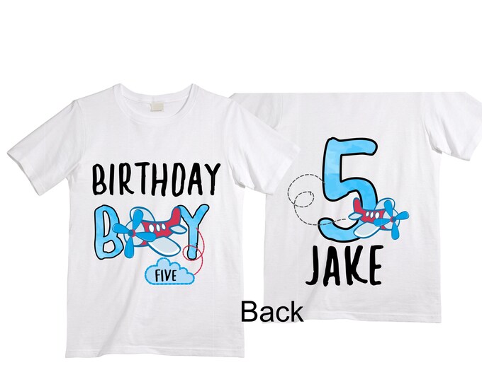 Personalized Airplane theme Birthday Shirt. FIVE Birthday. Boy's Racing Birthday Airplane Themed Birthday Shirt