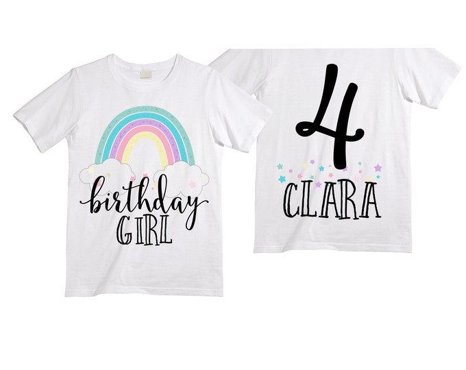 Personalized Rainbow Four Birthday Girl Shirt. Cake Smash Sleeve Birthday Shirt. 4th . Birthday Shirt