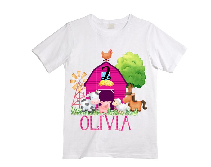 Personalized Barn Farm Animal theme Birthday Shirt. Two Birthday. Girls farm  Birthday Shirt.  Farm Birthday Shirt. 2nd Birthday. TWO Second
