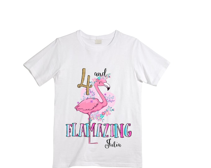 Personalized Flamingo Tropical Four Birthday Girl Shirt. Cake Smash Birthday Shirt. 4th . Birthday Shirt
