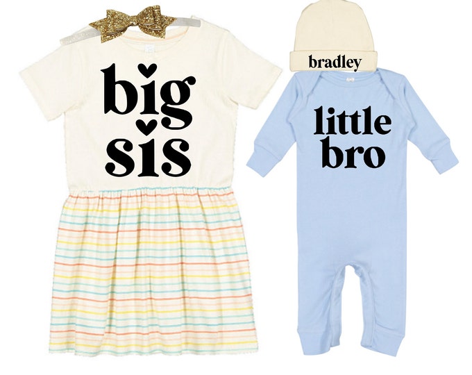 Big Sister/Little Brother Matching Sibling Set. Baby Shower Gift. Take Home Outfit. Matching Sibling Set
