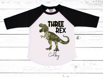 Personalized Dinosaur theme Birthday Shirt. Three Birthday. Boy's Dino Birthday Shirt. Dinosaur Birthday Shirt. THREE Rex